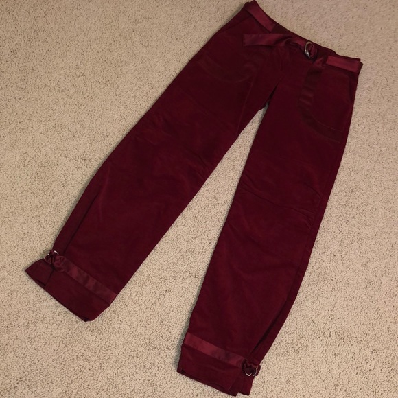 Bebe Burgundy wine corduroy pants silk belt - Picture 3 of 8